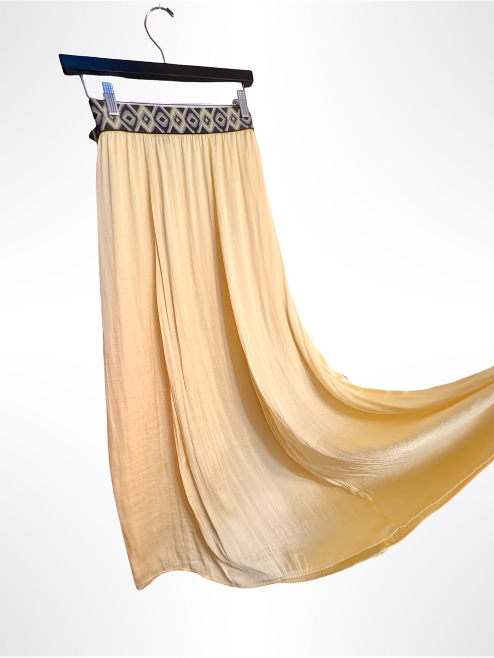 Valerie Stevens Boho Printed Elastic Waist Silk Blend Maxi Skirt Yellow XL - Picture 8 of 16